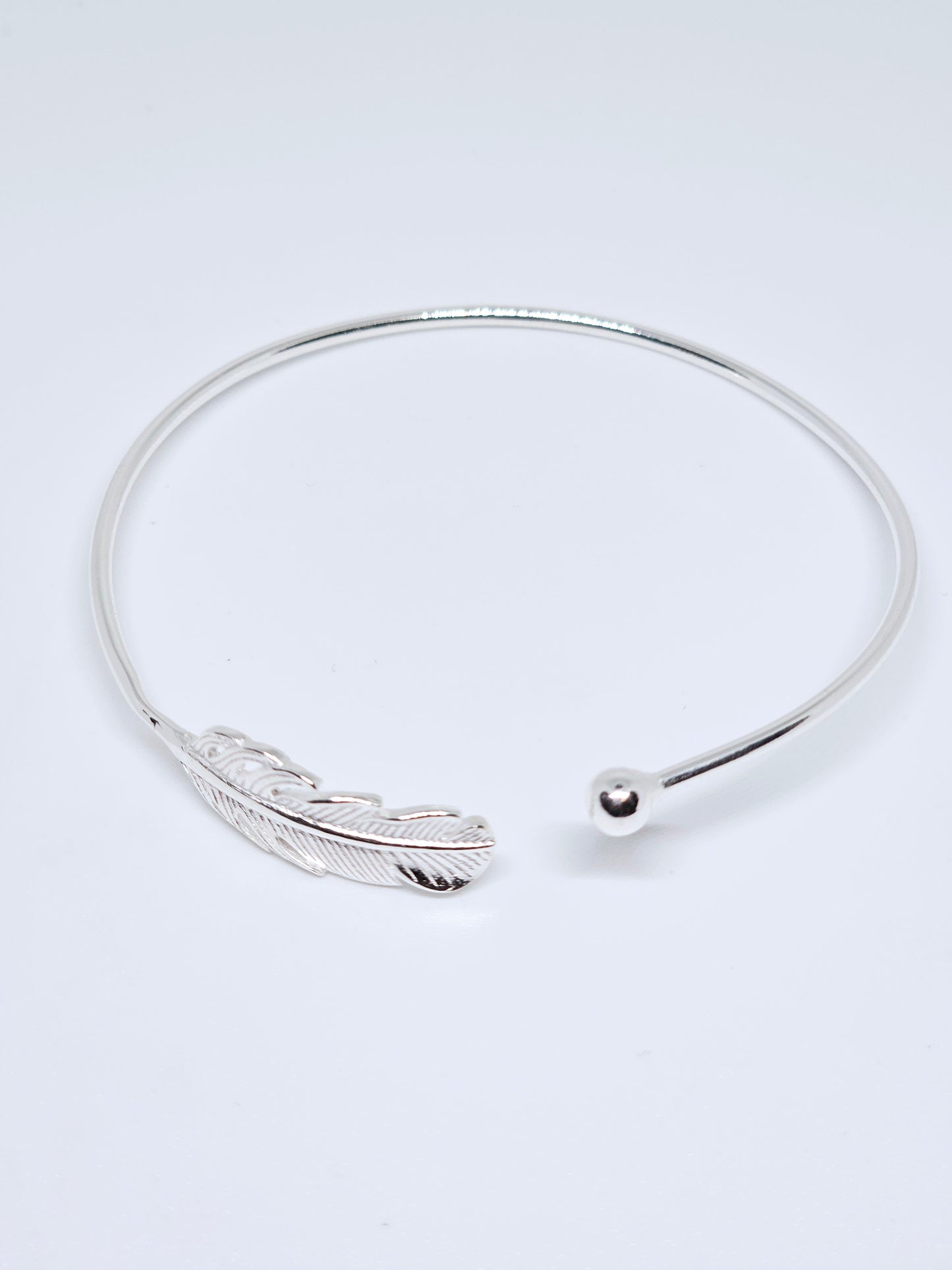 Feather Bangle Bracelet 925 Sterling Silver