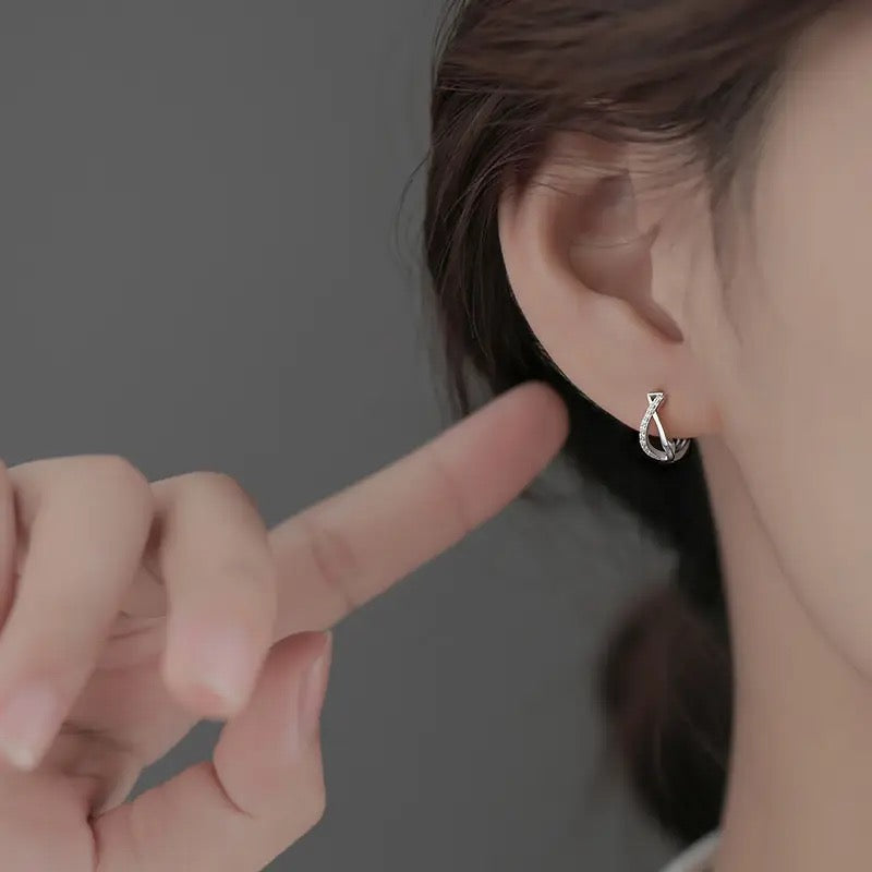 Fashion 925 Silver Zircon Geometric Round silver hoop earring