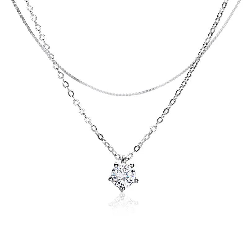 New Fashion Jewellery Chain 925 Silver Double zircon Necklace for Women