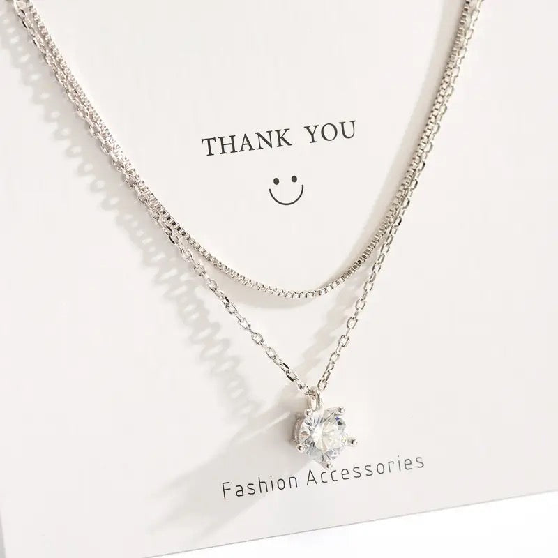 New Fashion Jewellery Chain 925 Silver Double zircon Necklace for Women