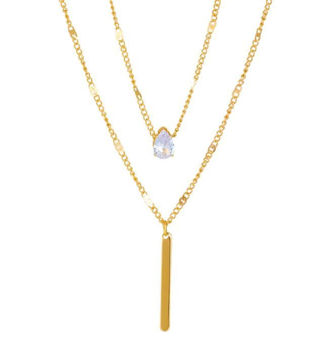 LAYERED SOLITAIRE & VERTICAL BAR NECKLACE