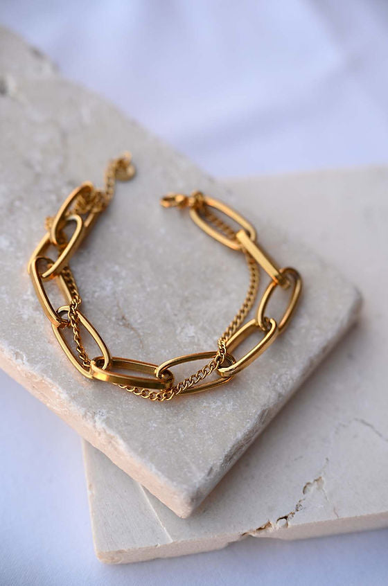 GOLD THICK LINK LAYERED BRACELET