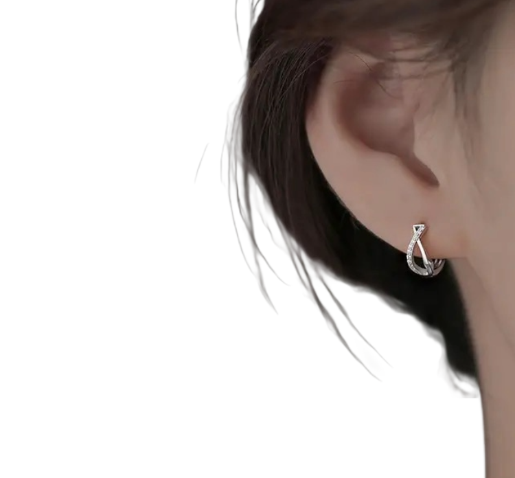 Fashion 925 Silver Zircon Geometric Round silver hoop earring
