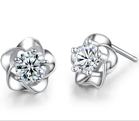 925 Sterling Silver Cubic Zirconia Flower Jewelry Set For Women