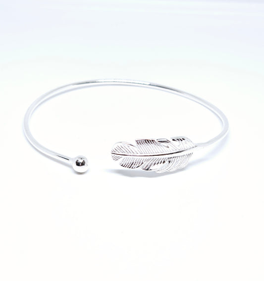 Feather Bangle Bracelet 925 Sterling Silver