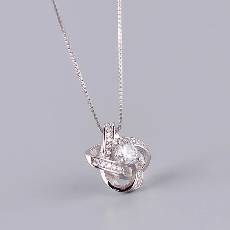 925 Sterling Silver Crystal Clover Necklaces Pendant