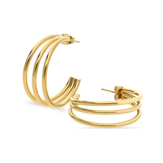 GOLD PLATED TRIPLE HOOP EARRINGS